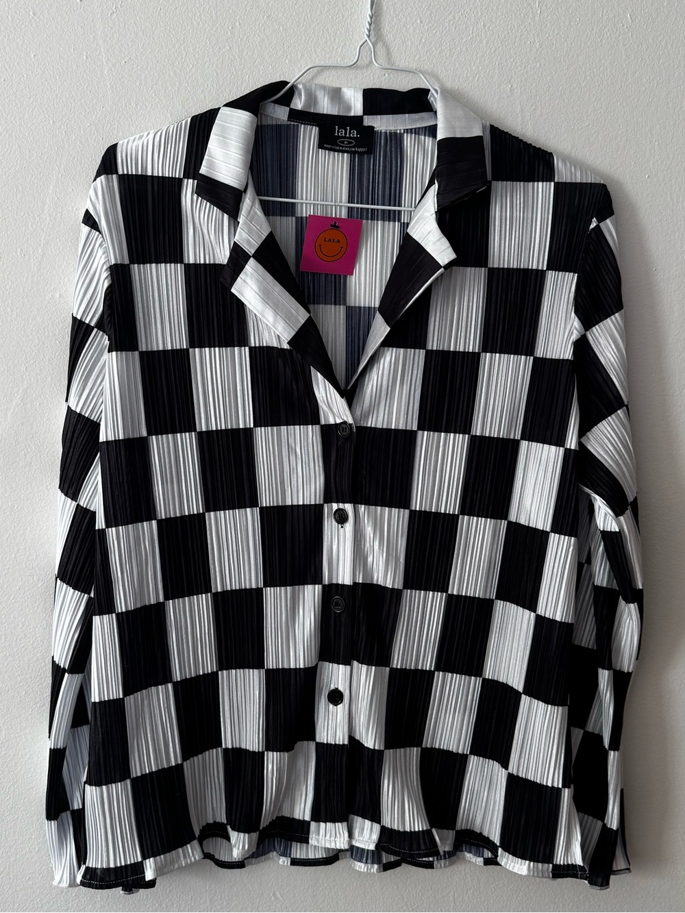 Dressed in LALA Black & White Long Sleeve Plissé Set in Checkerboard